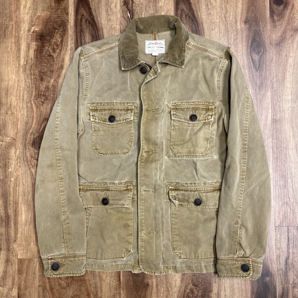 Lucky Brand Mens Small Khaki Utility Military Field Chore Jacket 4 Pocket